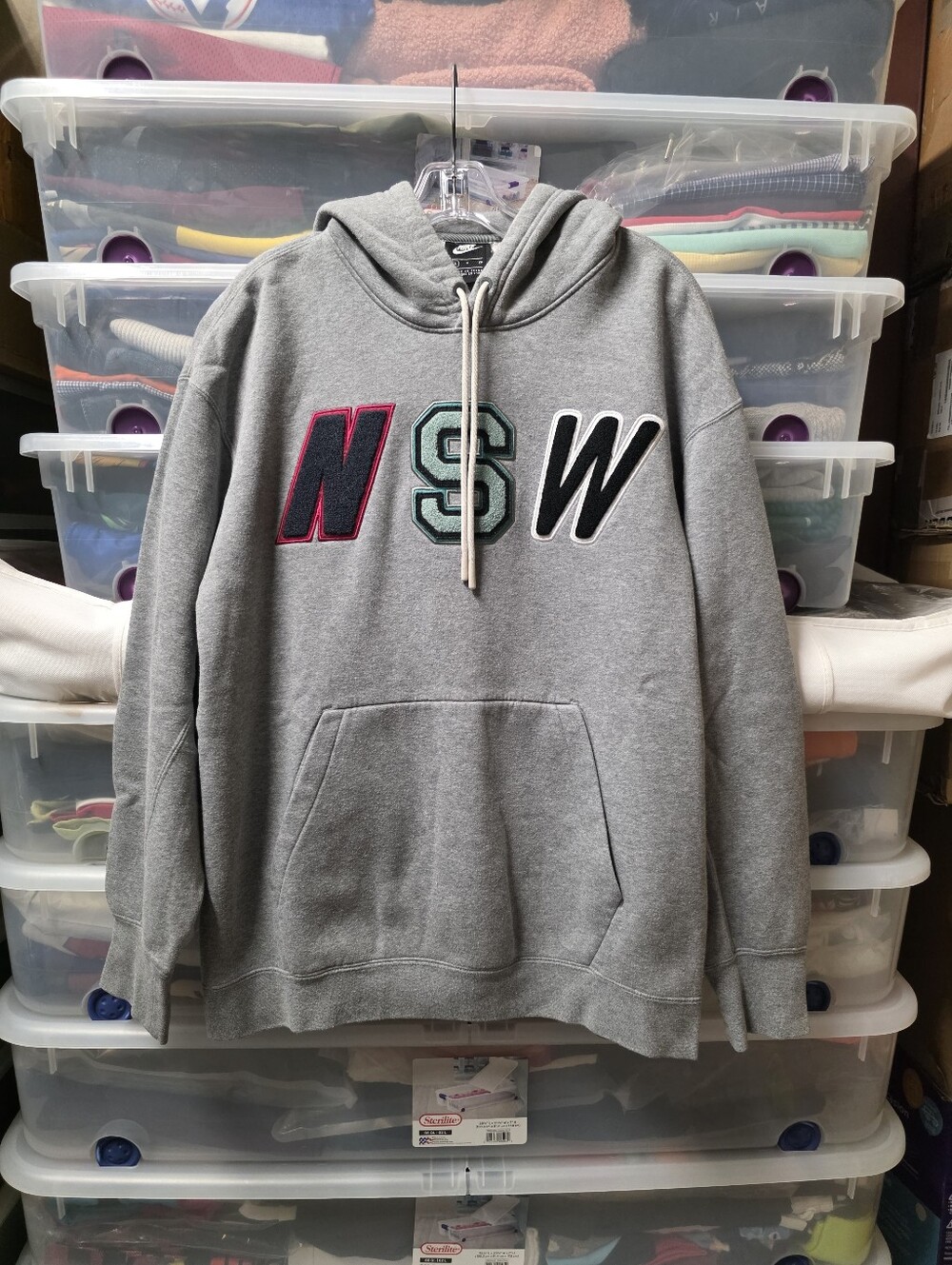 Nike Sportswear NSW Gray Fleece Pullover Hoodie Embroidered Men's Size S